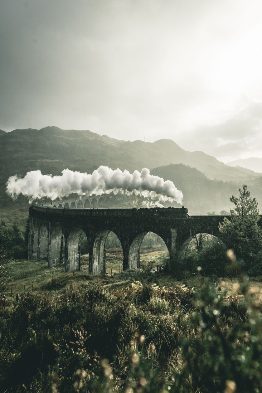 Steam train Scottish countryside